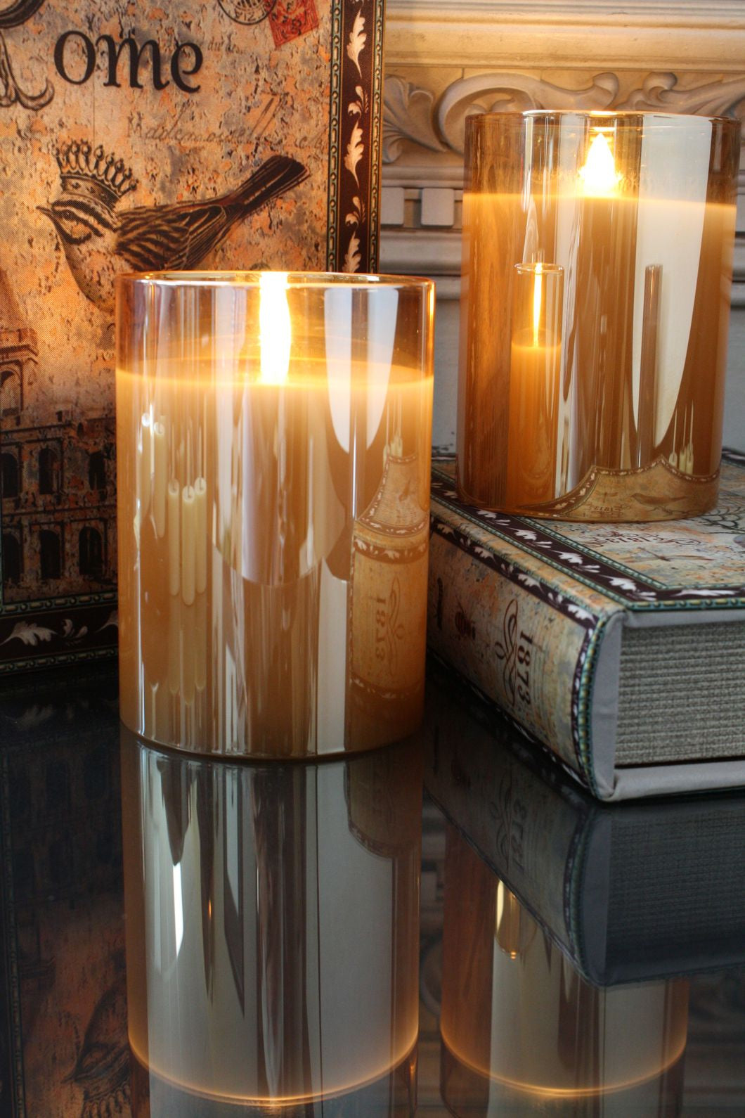 Battery Operated Champagne Pillar Candle 3.5"x 6"