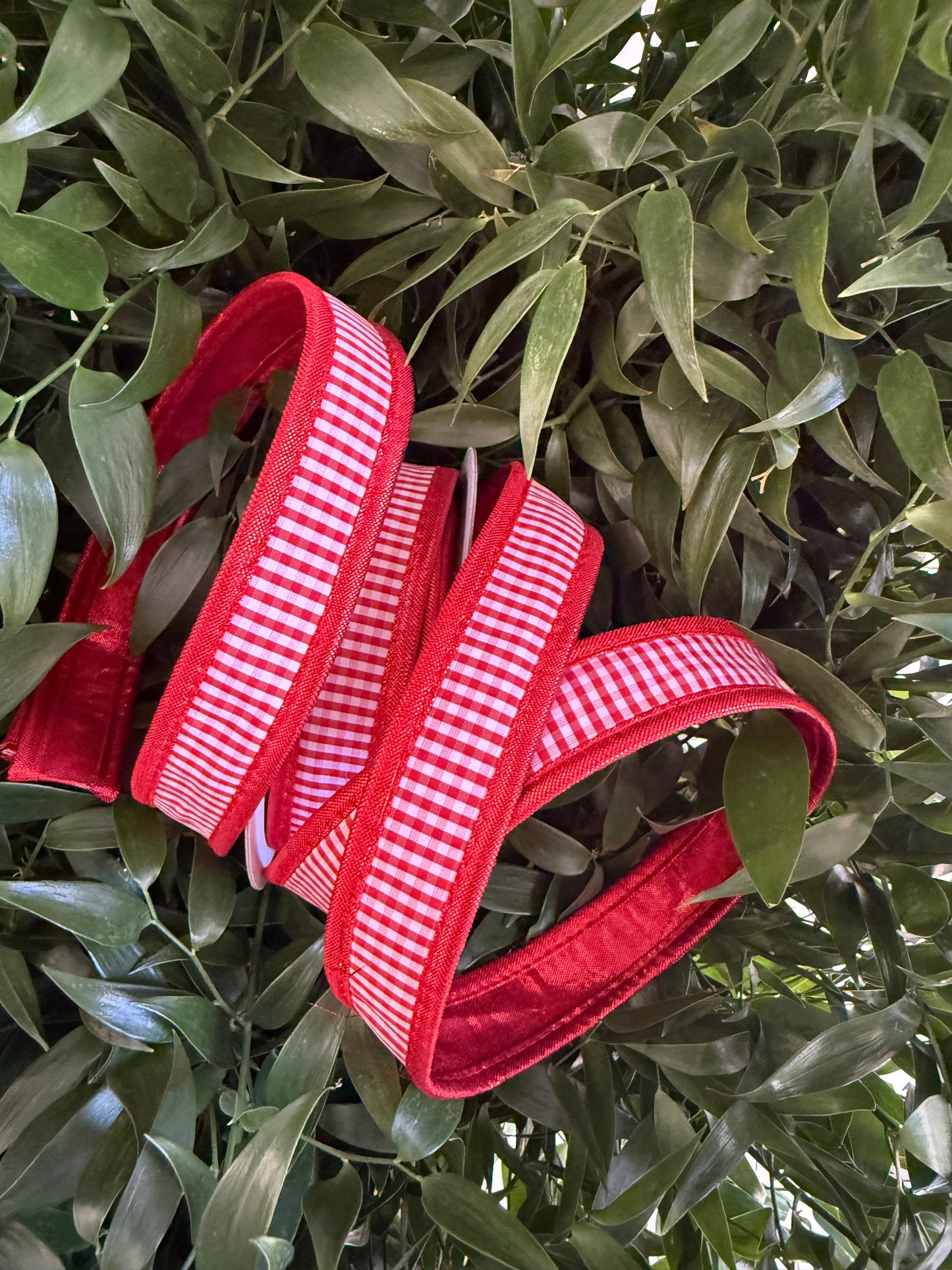 JME heavy wired ribbon. RED/WHITE Mini Check with Red Metallic Back 1"x 10YDS