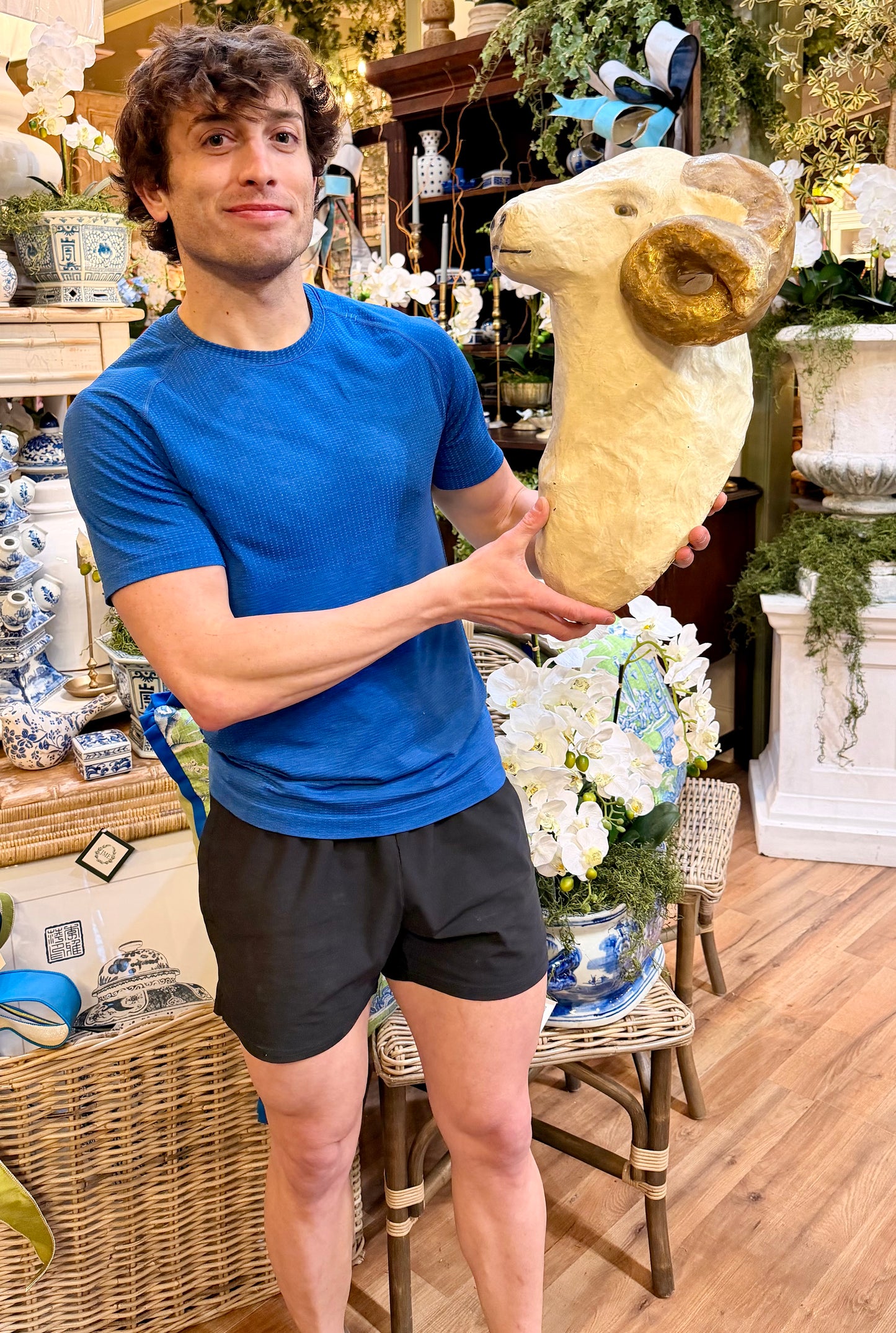 Ram with Gold Horns Wall Mount. Handmade paper mache