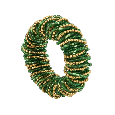 NR137 Beaded Napkin Ring - Green