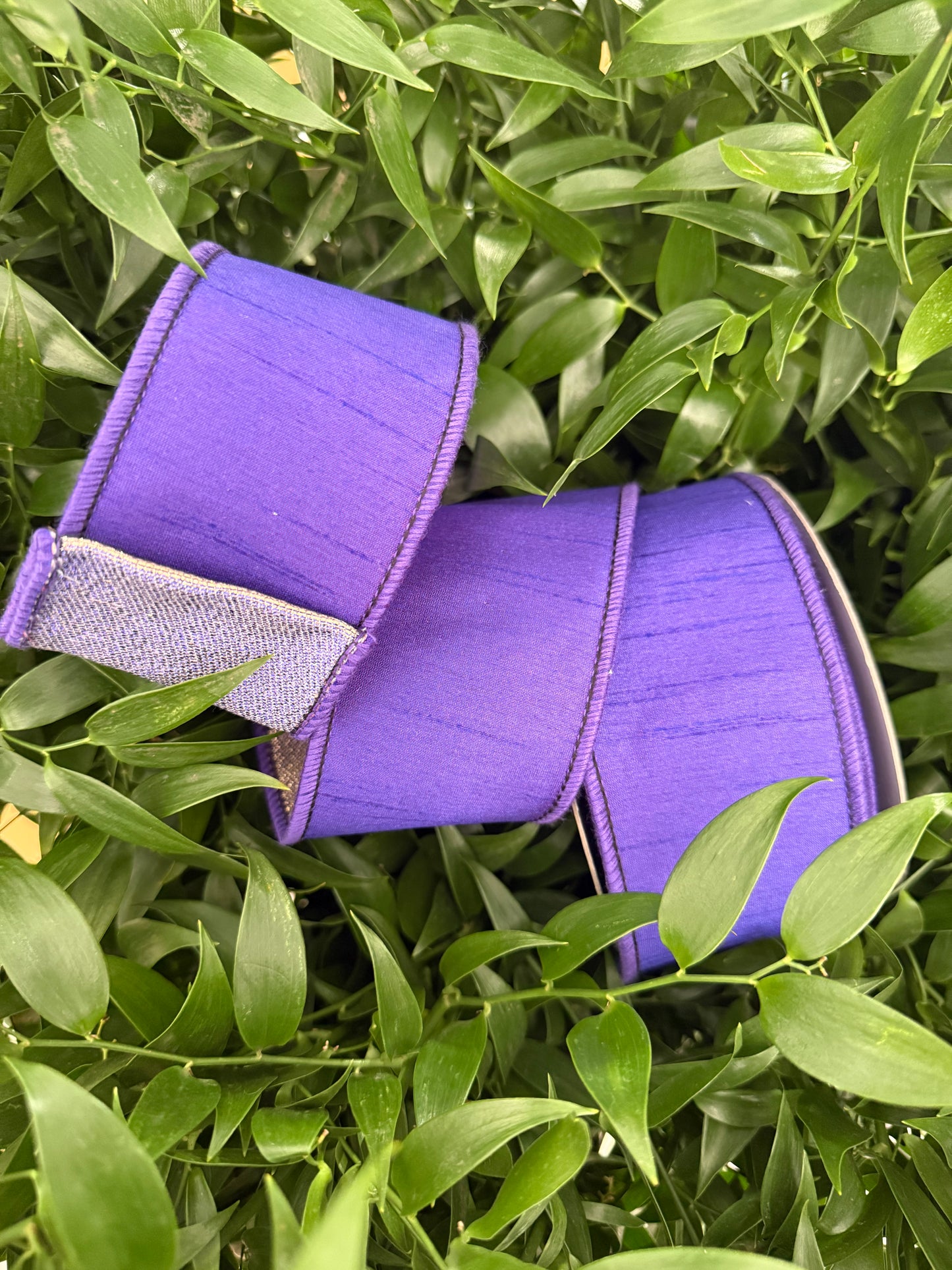 JME heavy wired ribbon. PURPLE Dupion with Purple/Gold Metallic Back 2.5"x 10YDS