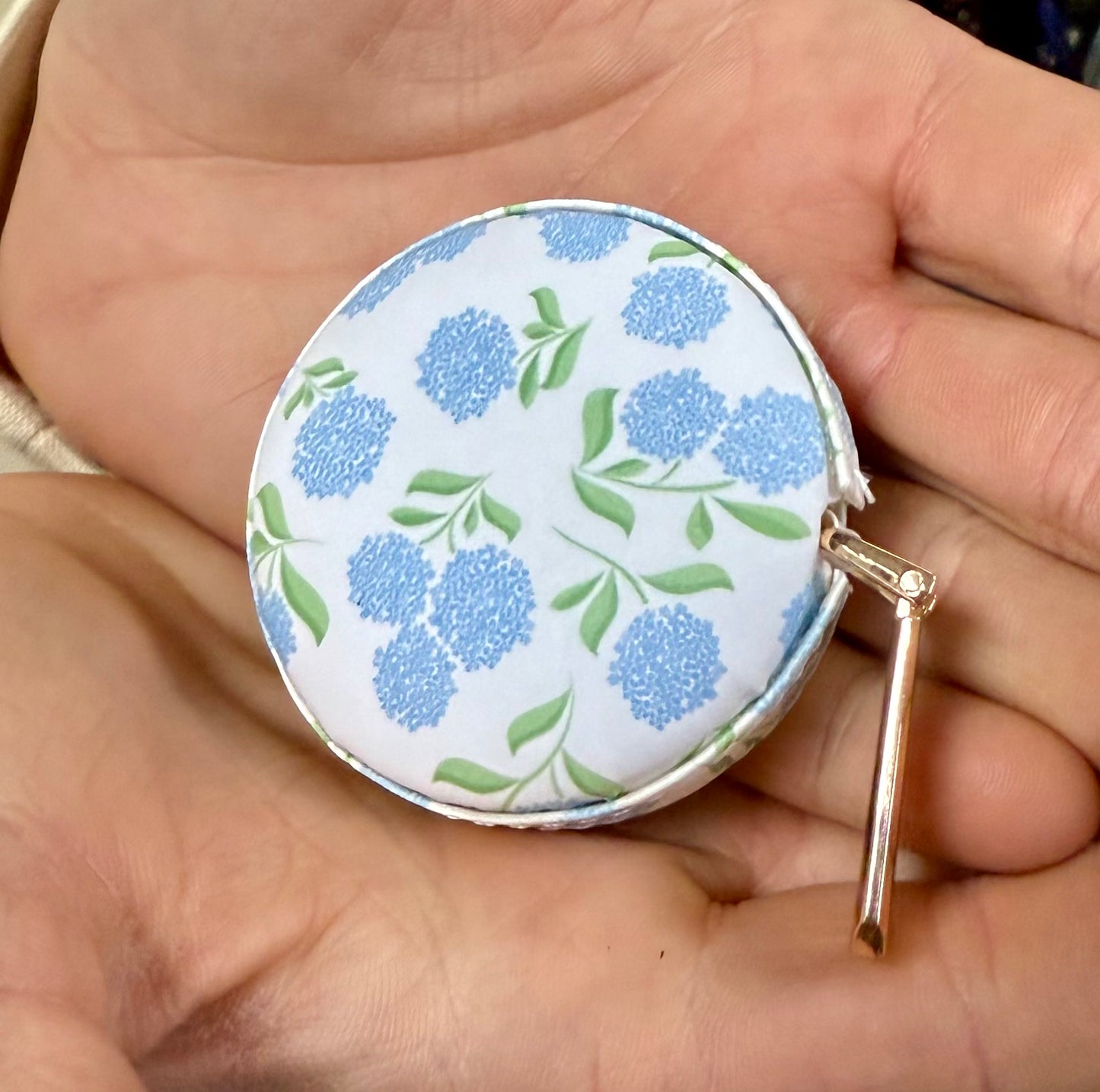 Pocket tape measure. BLUE HYDRANGEAS