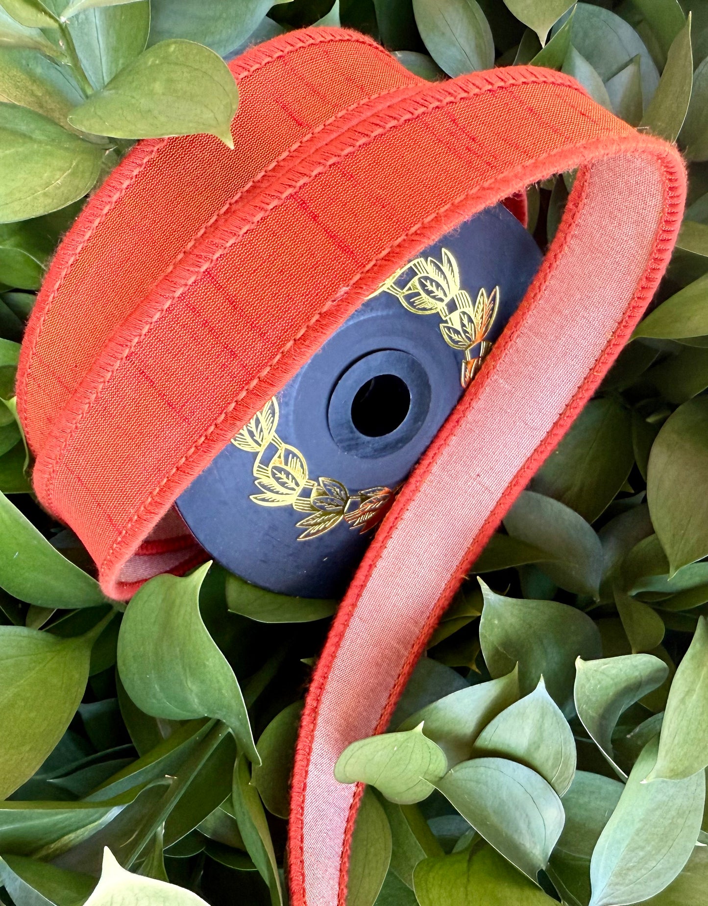 JME heavy wired ribbon. RUST backed in PEACH Two-Tone Dupion