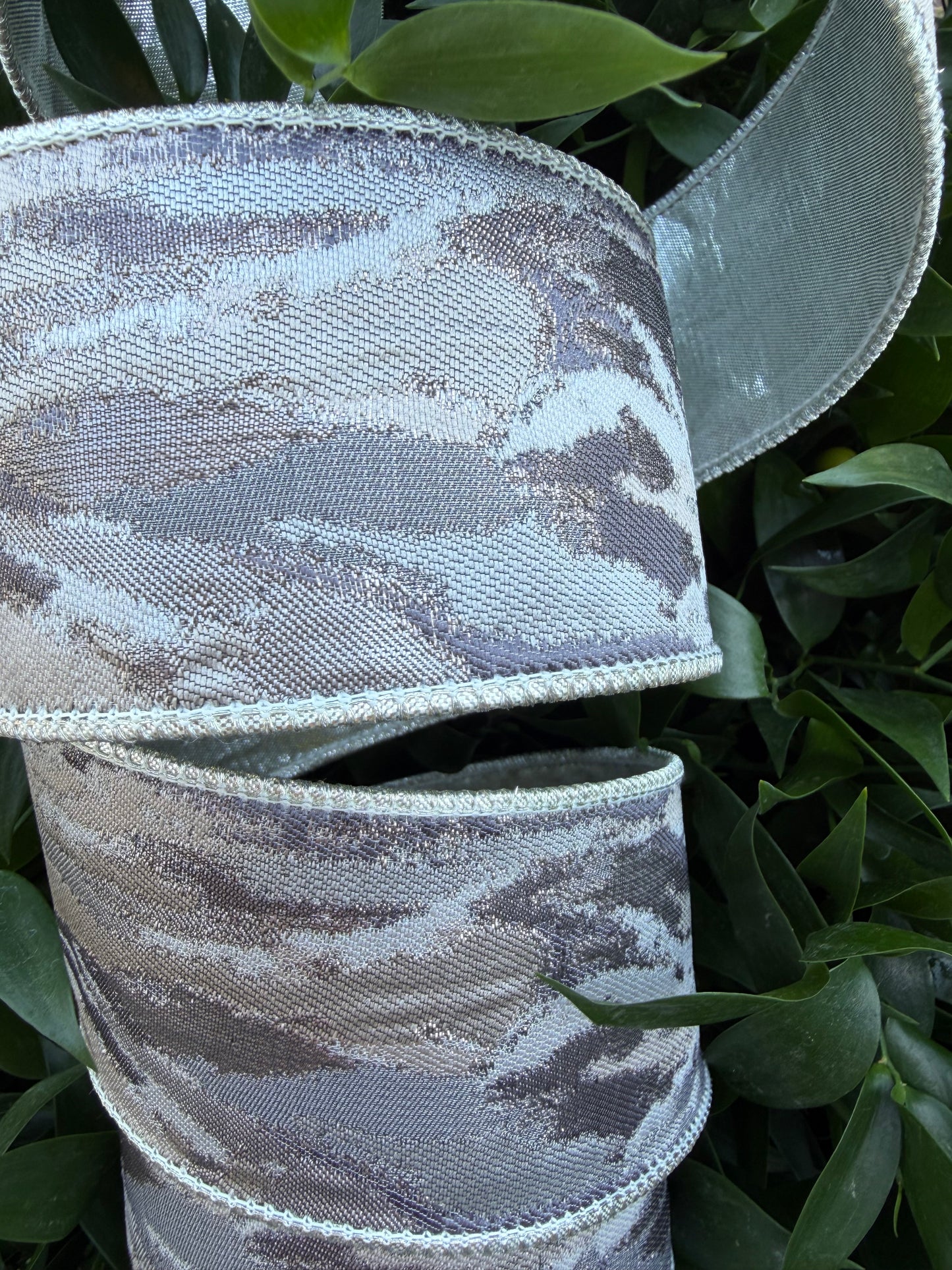 MULTI COLOR/METALLIC/METALLIC DUPION FUSED 2.5"x10YD GRAY HEAVY WIRED RIBBON