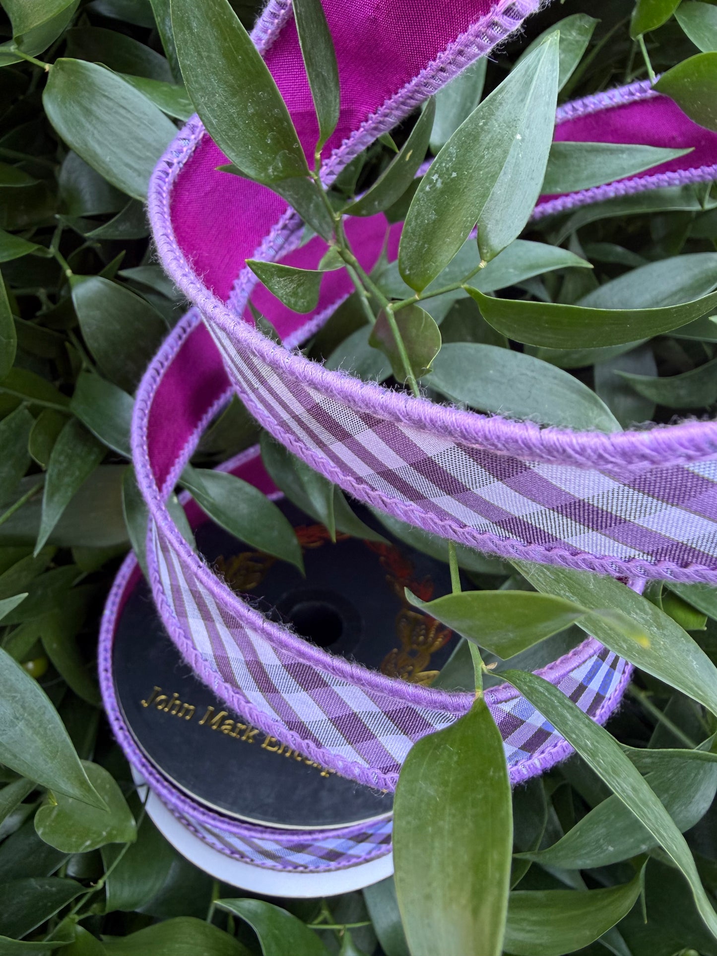 BIAS TAFFETA CHECKS DBL FUSED TAFFETA 1"x10YD PURPLE HEAVY WIRED RIBBON