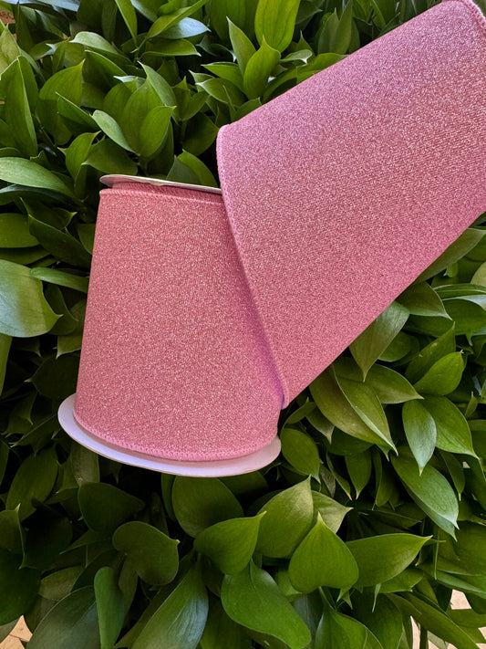 Light Pink Fine Glitter Wired Ribbon 4"x10 YD