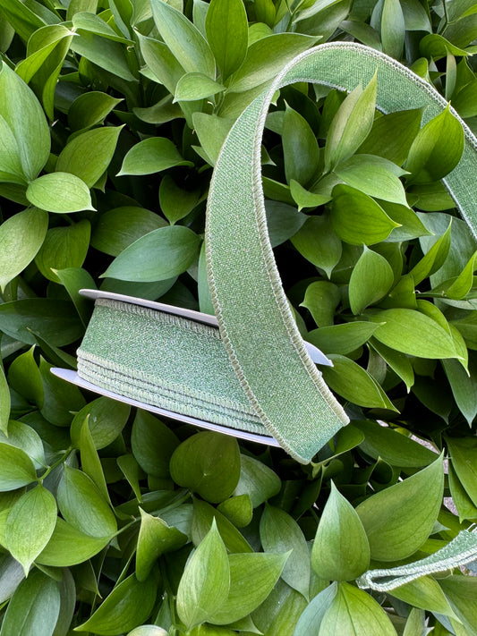 Green Fine Glitter Wired Ribbon 7/8"x 10YDS