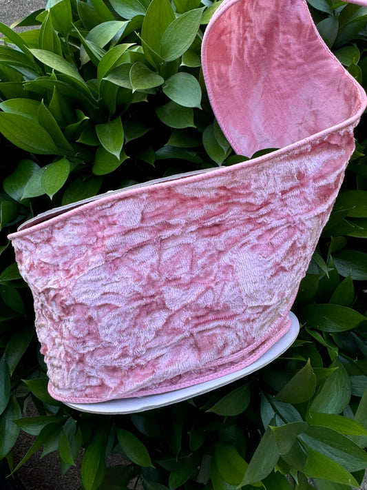 Pink Crushed Velvet Wired Ribbon 4"x 10YDS