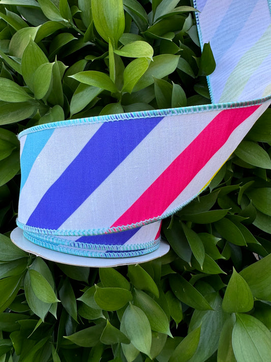 Diagonal Rainbow Stripes Wired Ribbon 2.5"x 10YDS