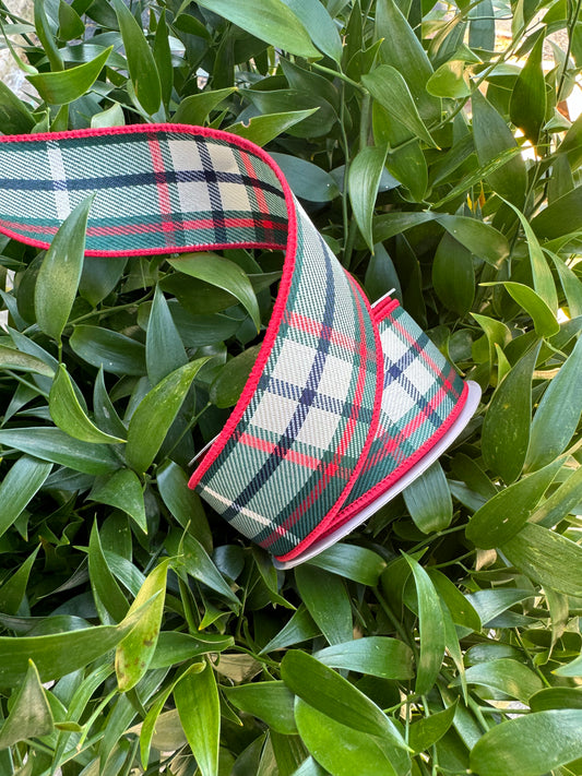 Green/Red/Beige Plaid Wired Ribbon 1.5"x 10YDS