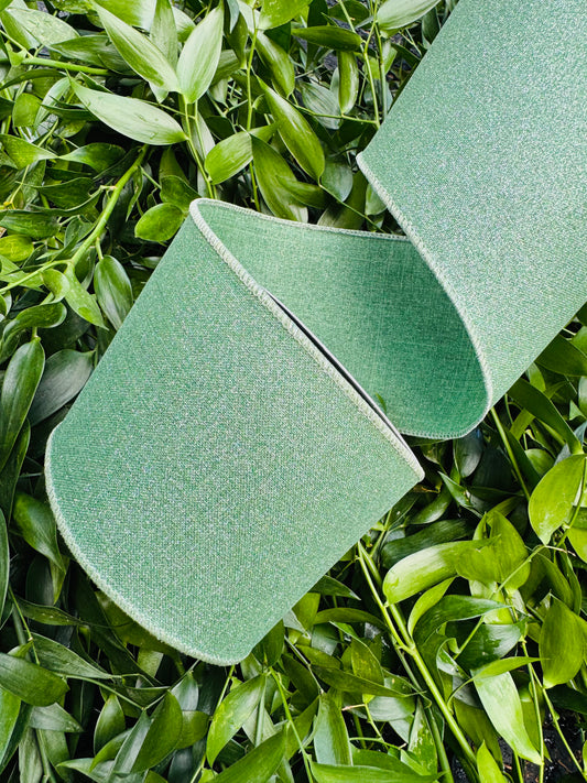 Green Fine Glitter Wired Ribbon 4"x 10YDS