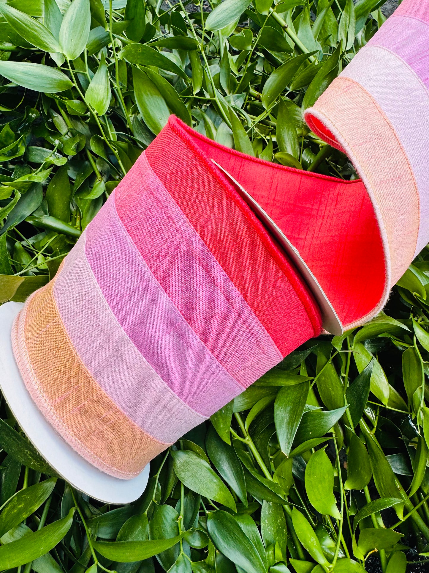 JME heavy wired ribbon. PINK Stitched Stripes Dupion 5"x 10YDS