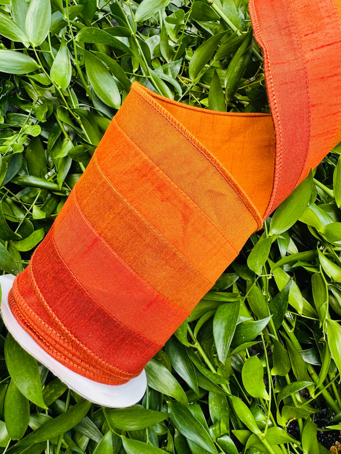 JME heavy wired ribbon. ORANGE Stitched Stripes Dupion 5"x 10YDS