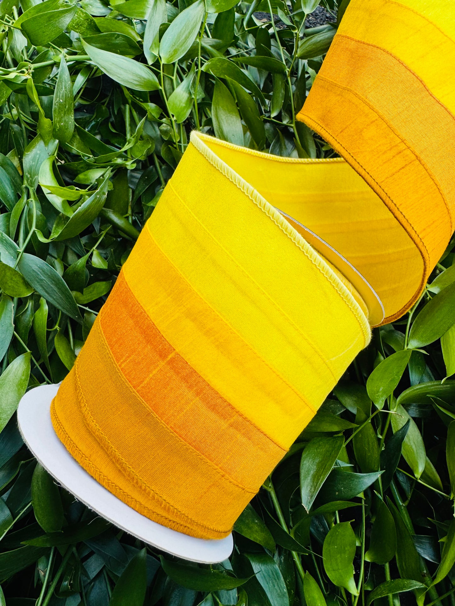 JME heavy wired ribbon. YELLOW Stitched Stripes Dupion 5"x 10YDS