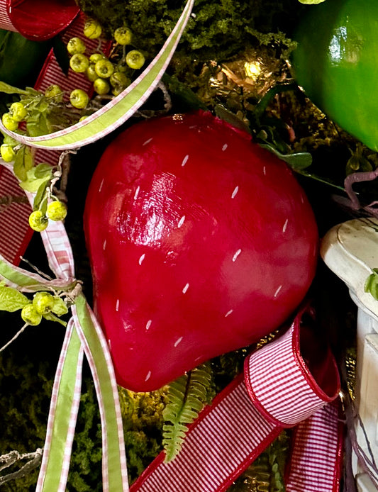 Paper Mache Hanging Strawberry 10"