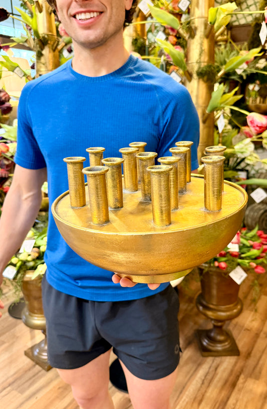 Gold Round Metal Tulip Vase 7"x 11.5"