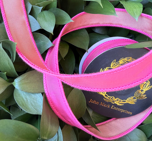 JME heavy wired ribbon. HOT PINK/PALE PINK Two-Toned Solid 1"x 10YDS