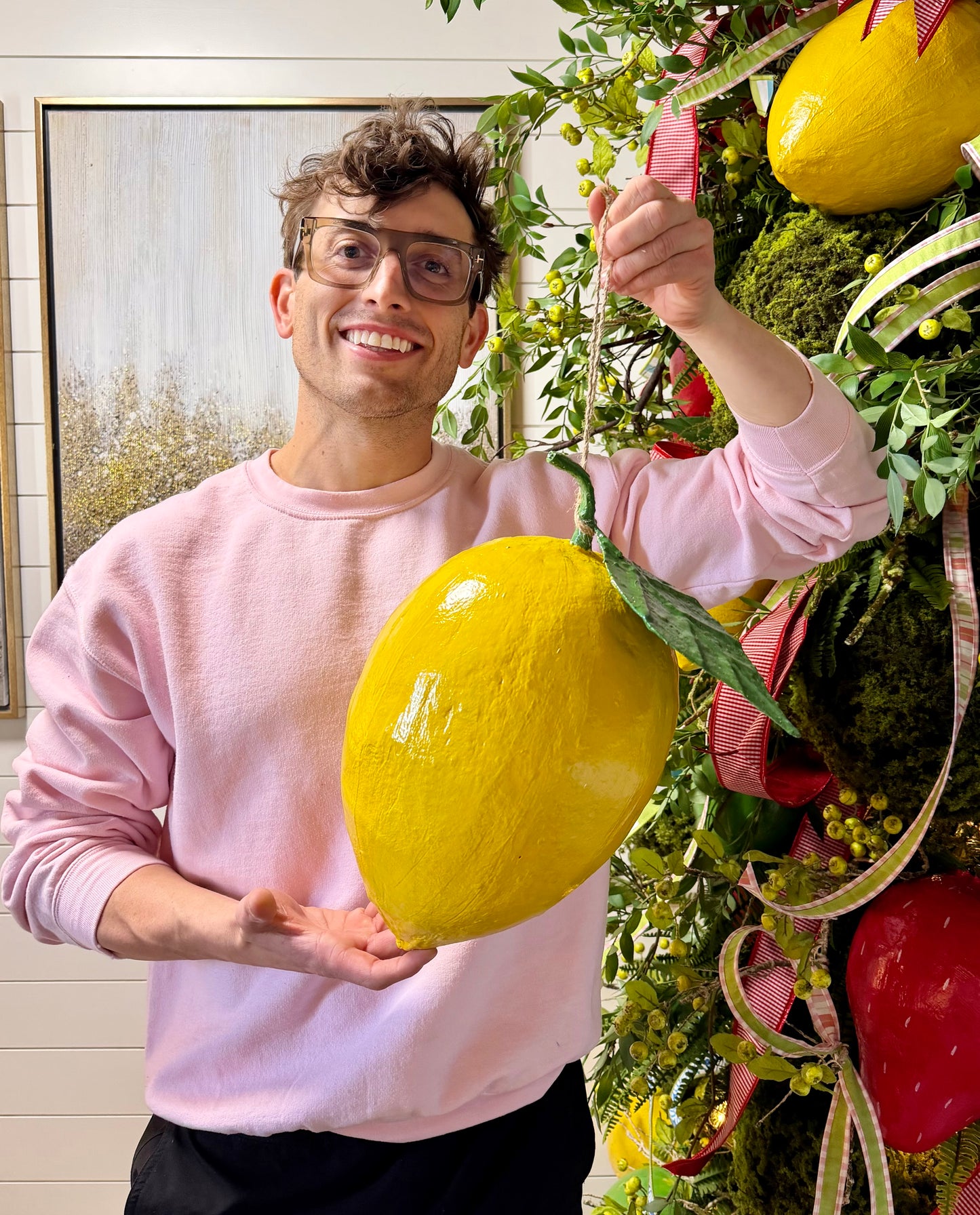 Paper Mache Hanging Lemon 14.5"