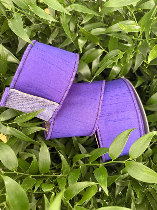 JME heavy wired ribbon. PURPLE Dupion with Purple/Gold Metallic Back 2.5"x 10YDS
