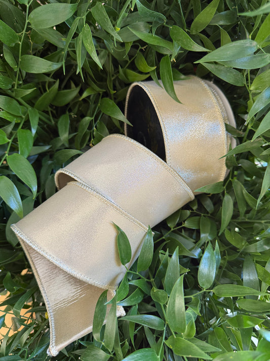 JME heavy wired ribbon. GOLD Metallic Leather with Metallic Back 2.5"x 10YDS