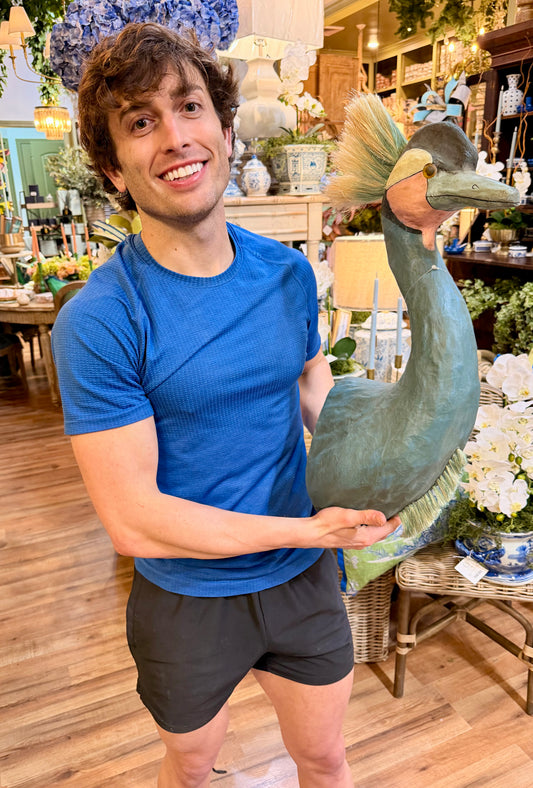 Crowned Crane Wall Mount. Handmade paper mache.