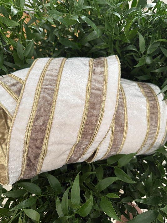 JME heavy wired ribbon. GRAY/IVORY Velvet Stripes with Gold Metallic Back 6"x 10YDS