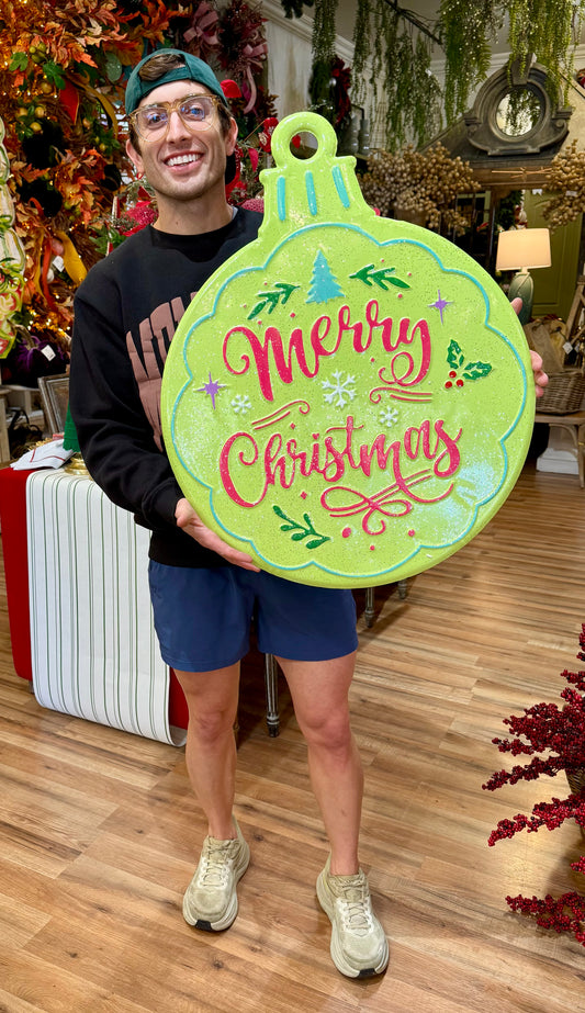 Lime Green Metal Christmas Ornament Sign 29.5"