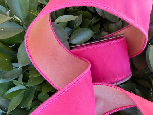 JME heavy wired ribbon. HOT PINK/PALE PINK Two-Toned Solid 2.5"x 10YDS