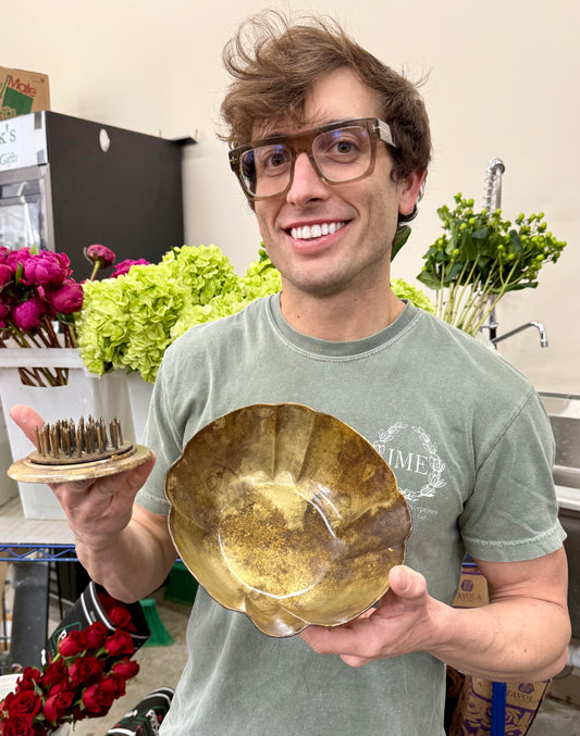 Antique Gold Bowl with Flower Frog