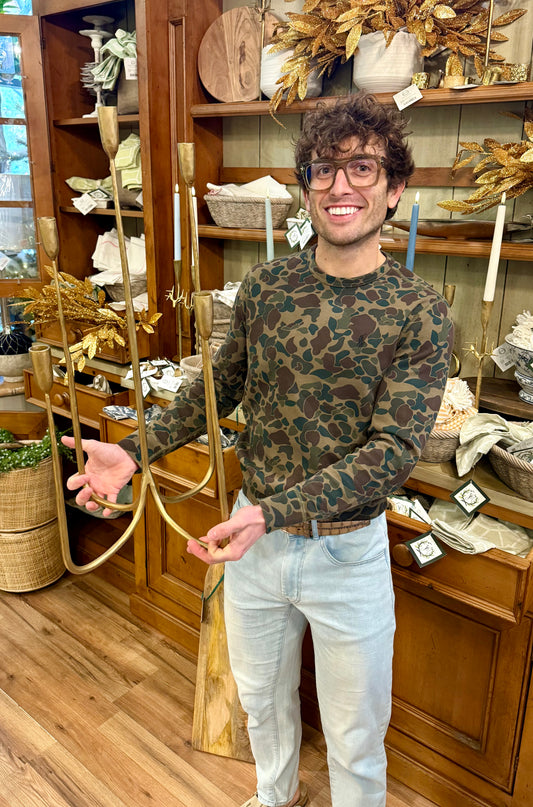 Forged Iron Brass Curved Candelabra, Tall  L10.00" x W10.00" x H29.00"