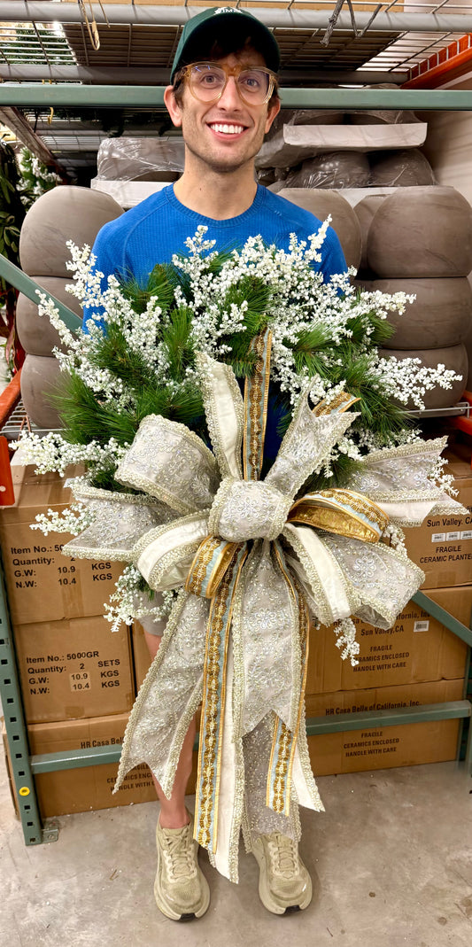 24in faux Winter glitz berry wreath. Hand made by JME AND hand tied JME bow.