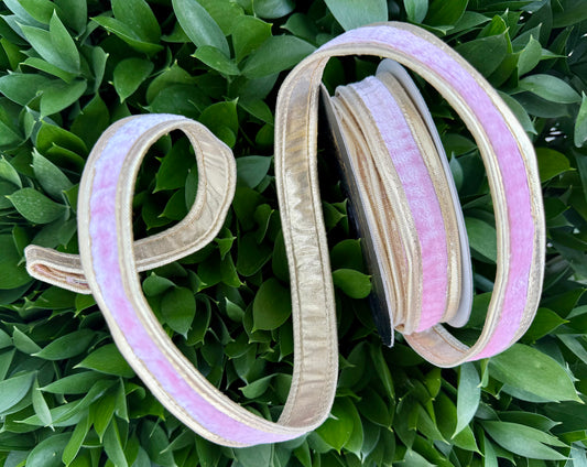 JME heavy wired ribbon. PINK Velvet with Gold Metallic Back