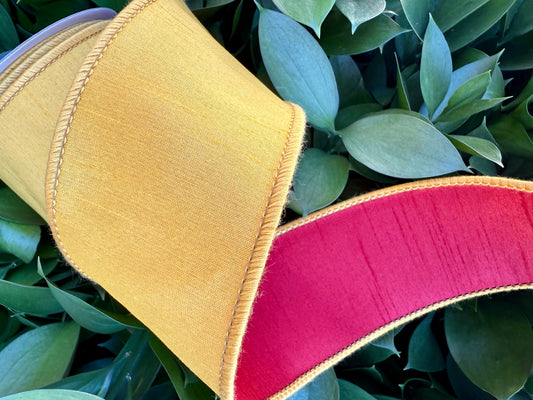 JME heavy wired ribbon. YELLOW/RED Two-Tone Solid