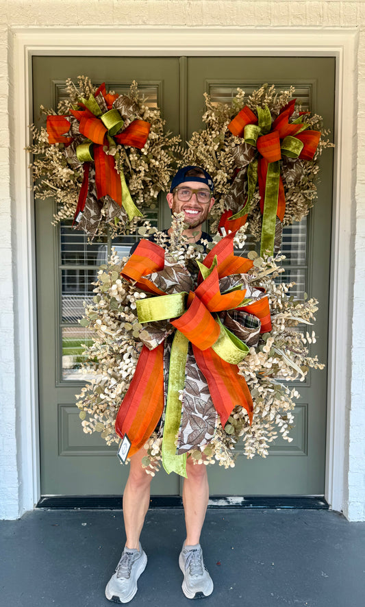 Muted Eucalyptus wreath with JME hand tied bow. About 24 inches in diameter. Shipping Monday August 18th