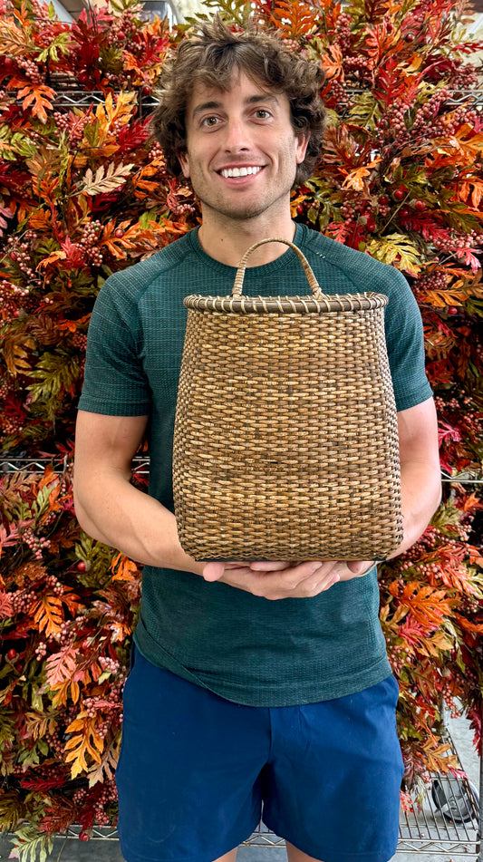 Large RATTAN DOOR BASKET with hanger attached. 8.75inx6.5inx14in