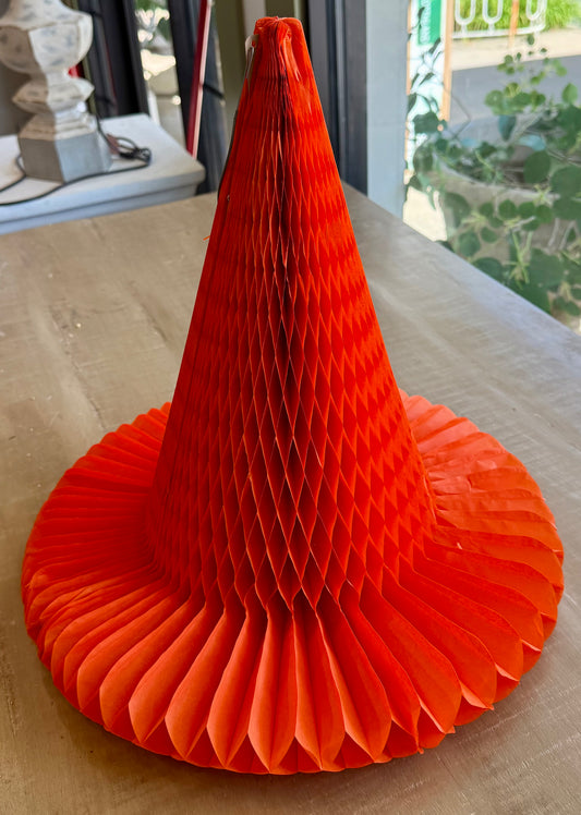 Honeycomb paper, large witch hat. Orange. 16.25 inches
