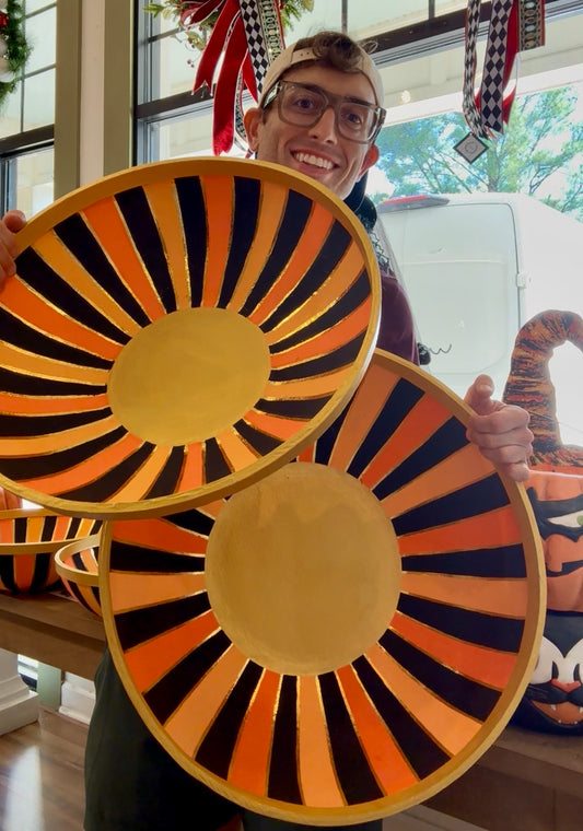 Papier-mâché orange and black bowl. Handmade and painted. LARGE