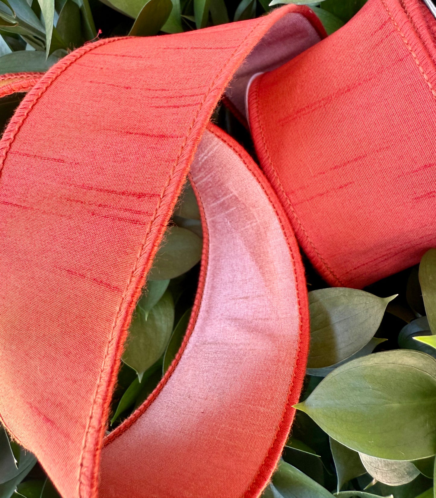 JME heavy wired ribbon. RUST backed in PEACH Two-Tone Dupion