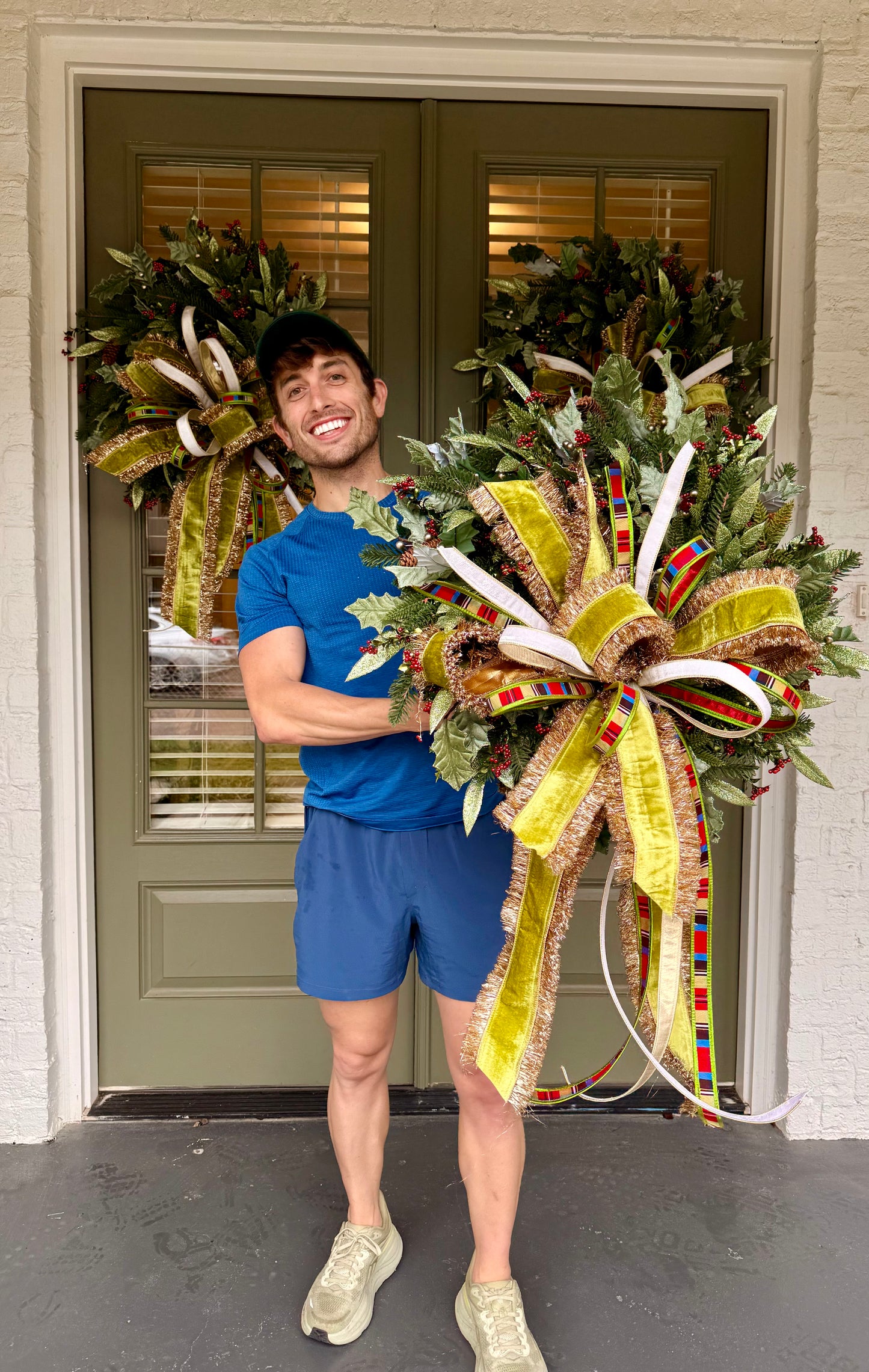 Fringe Bow wreath. Handmade wreath by JME with a JM hand-tied bow. About 24 inches wide