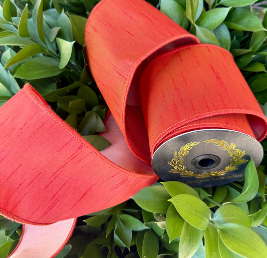 JME heavy wired ribbon. RUST backed in PEACH Two-Tone Dupion