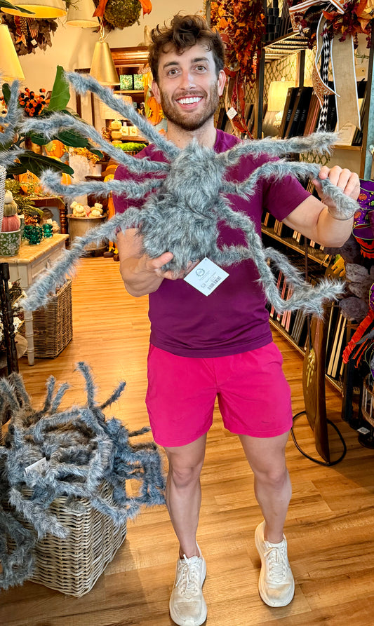 Grey Faux Fur Spider with bendable legs.
24"Wx7H