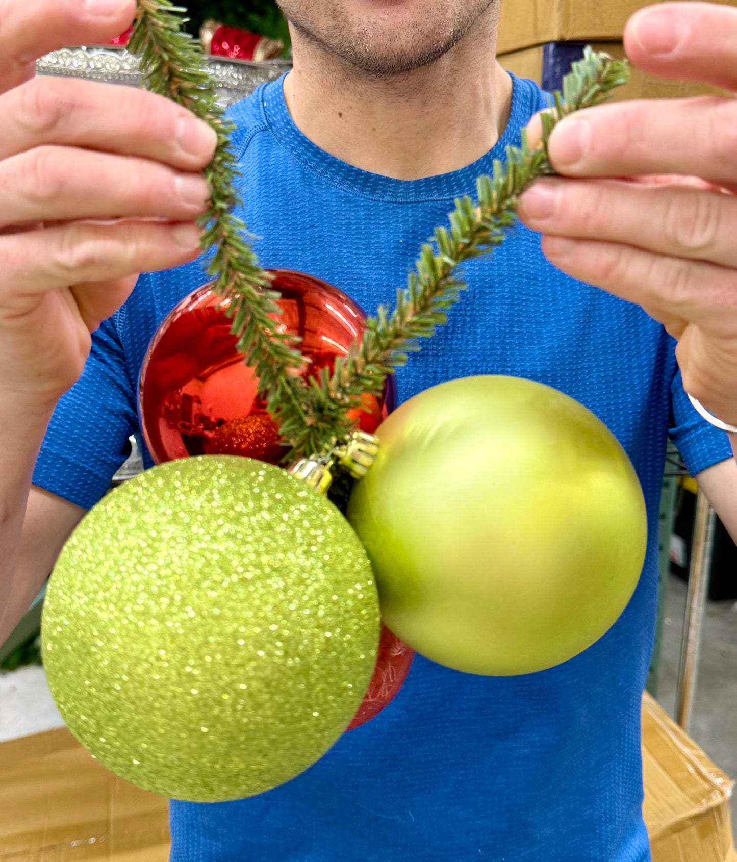 Red and lime pre wired cluster of ornaments