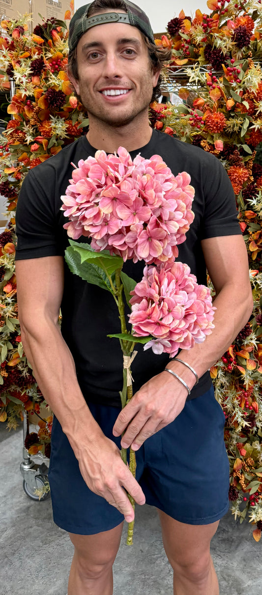 Faux Pink hydrangeas. 27.5 inches. 2 per bundle.