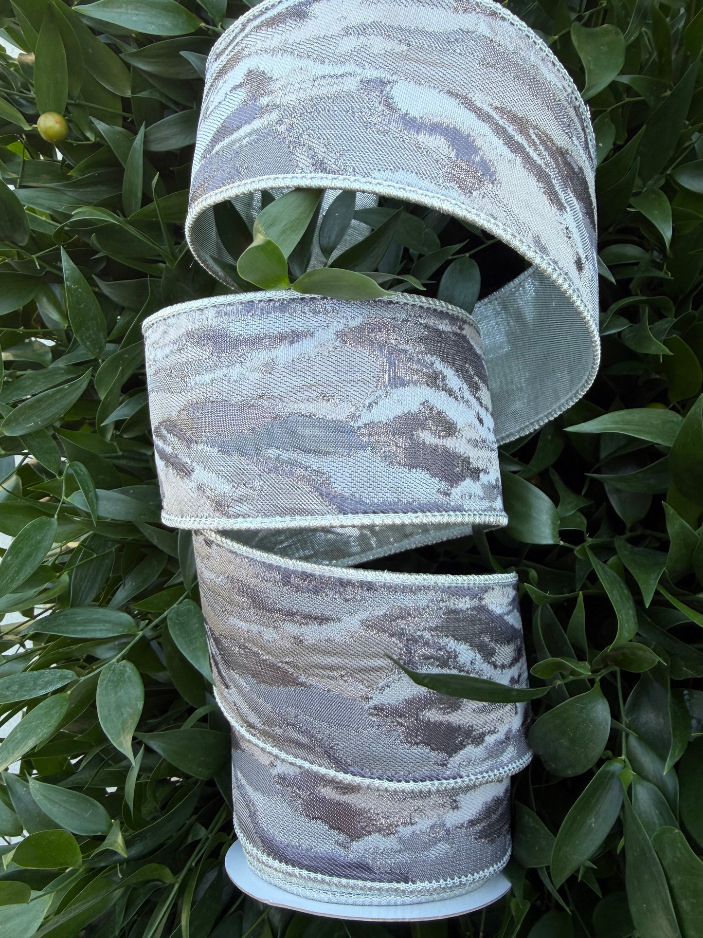 MULTI COLOR/METALLIC/METALLIC DUPION FUSED 2.5"x10YD GRAY HEAVY WIRED RIBBON
