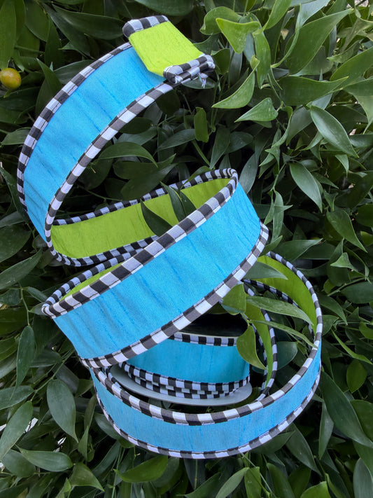 DUPION DBL FUSED/MED TAFFETA CHECK PIPING 1.5"x10YD BLUE/GREEN HEAVY WIRED RIBBON