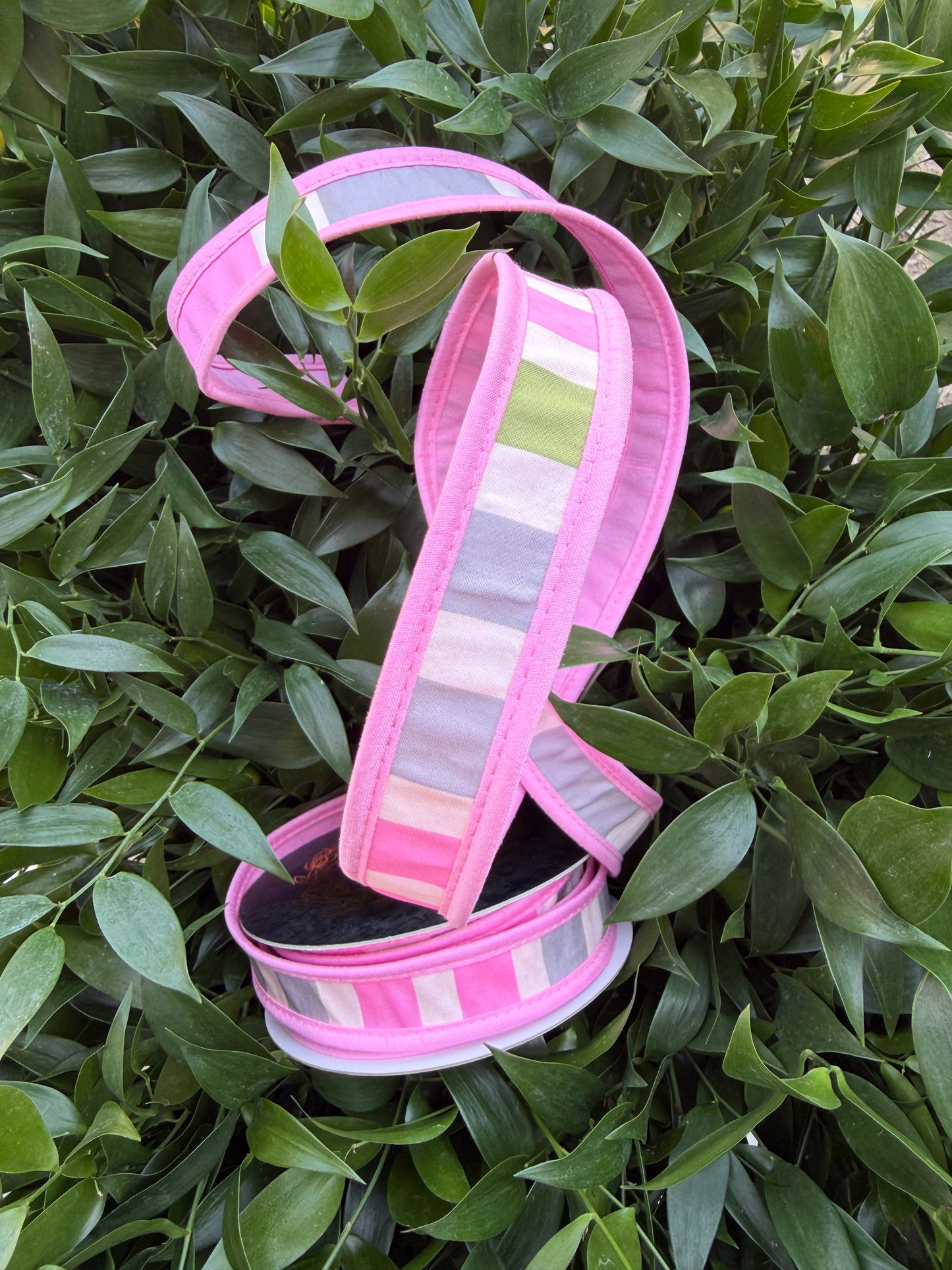 TAFFETA STRIPES/DUPION FUSED/PIPING 1"X10YD PINK HEAVY WIRED RIBBON