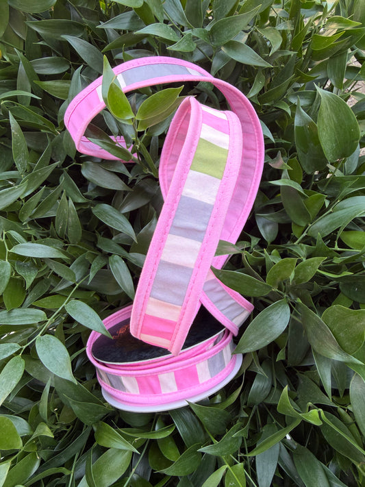TAFFETA STRIPES/DUPION FUSED/PIPING 1"X10YD PINK HEAVY WIRED RIBBON