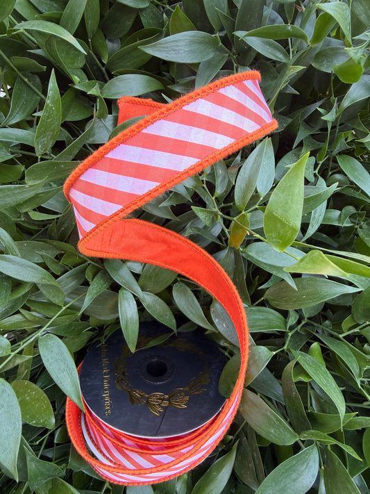 BIAS TAFFETA CHECKS DBL FUSED TAFETTA 1"x10YD ORANGE HEAVY WIRED RIBBON