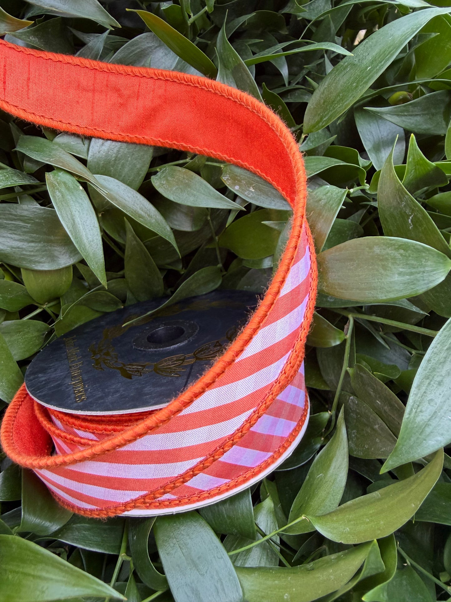 BIAS TAFFETA CHECKS DBL FUSED TAFETTA 1"x10YD ORANGE HEAVY WIRED RIBBON