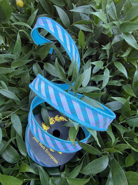 BIAS TAFFETA CHECKS DBL FUSED TAFFETA 1"x10YD TURQUOISE HEAVY WIRED RIBBON